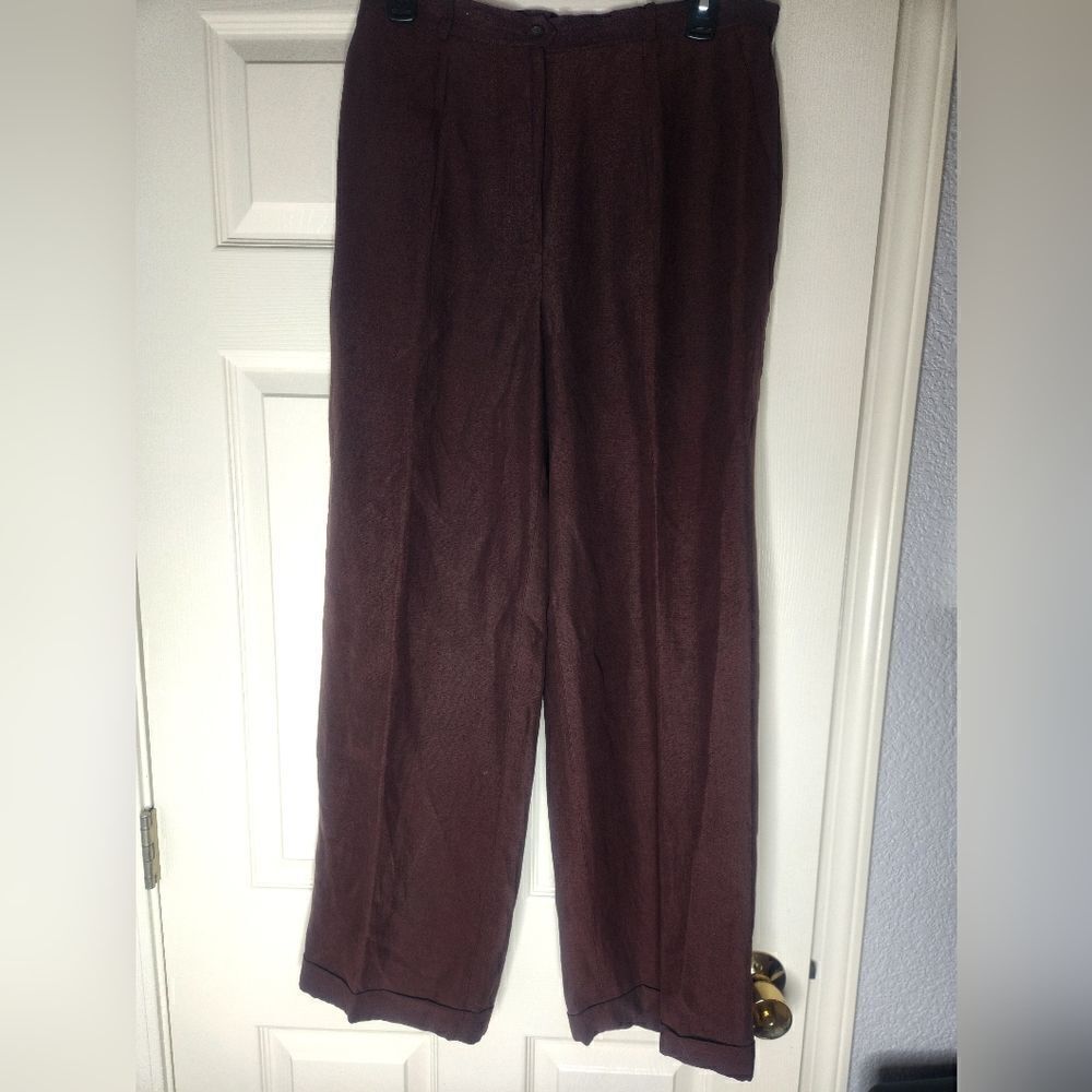 LaurenRalphLauren 8PBrownSILK LINEN HighRiseStraightLegsCuffsLined Women’s Pants